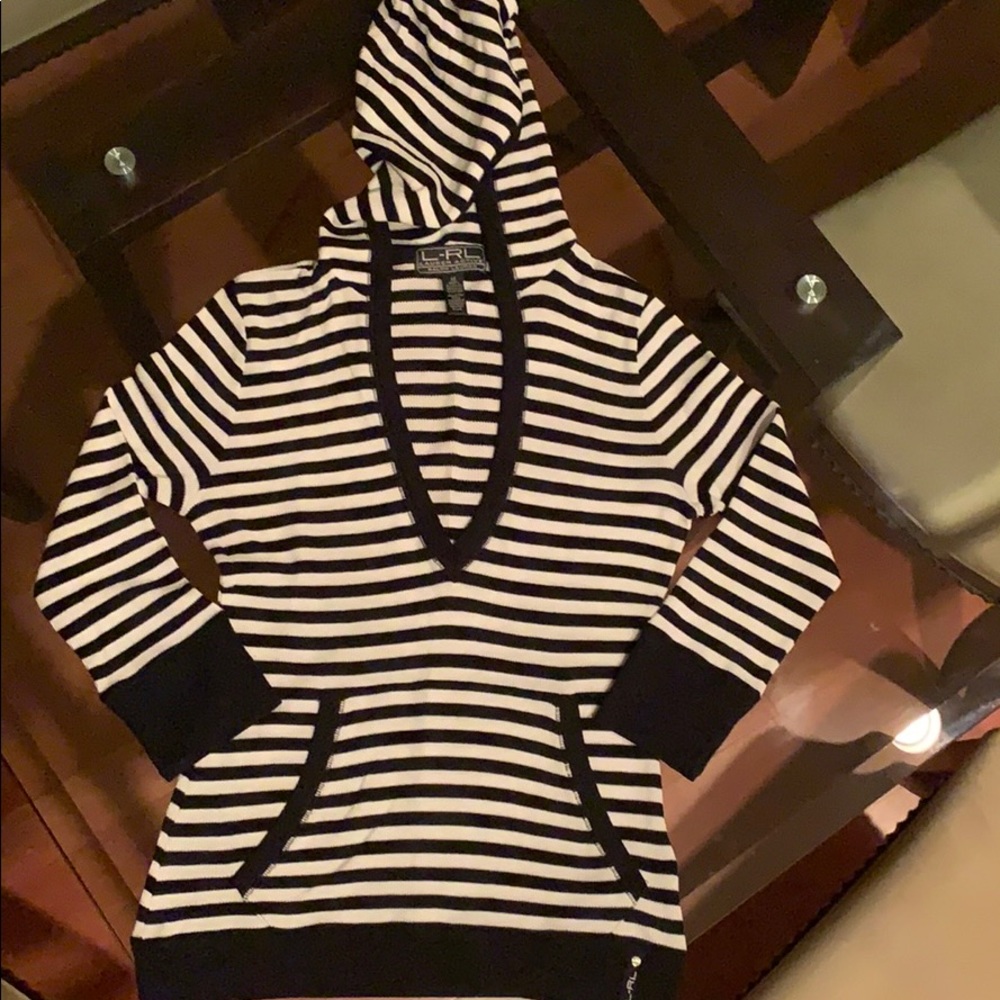 long sleeved sweater hoodie, stripes. ralph lauren